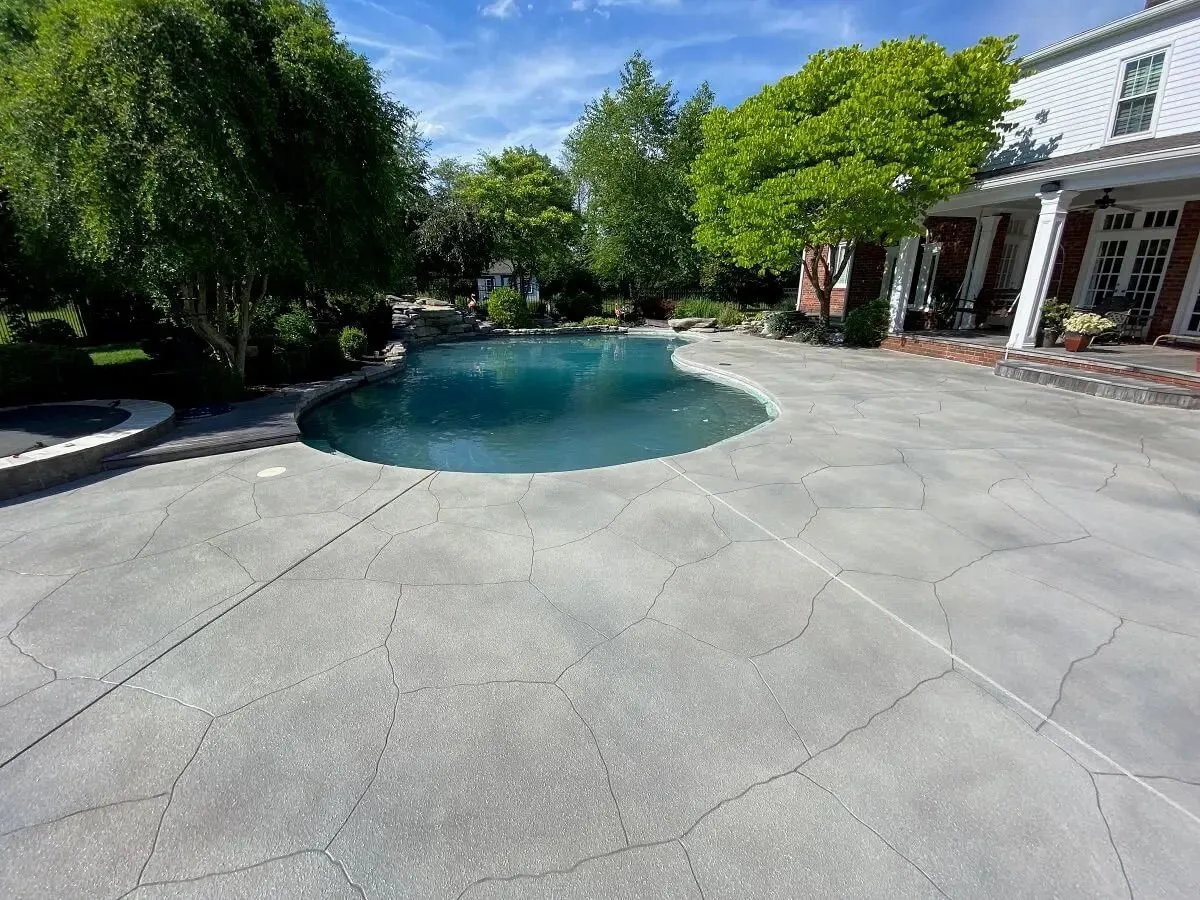 flagstone stamped concrete pool deck