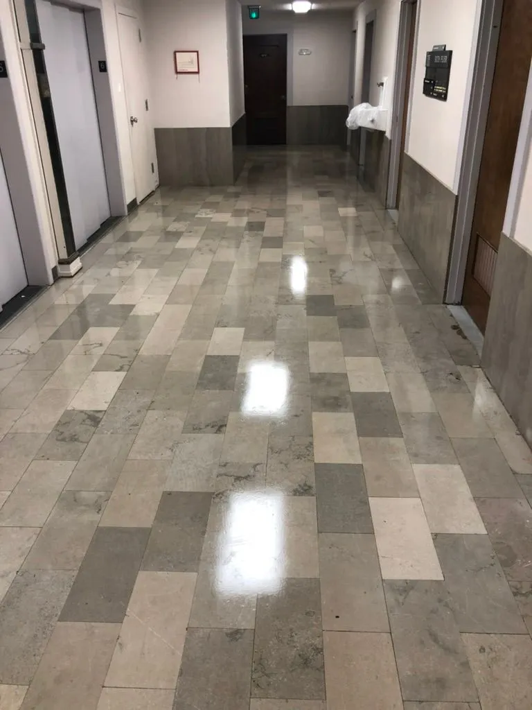 polished concrete floor with tile design